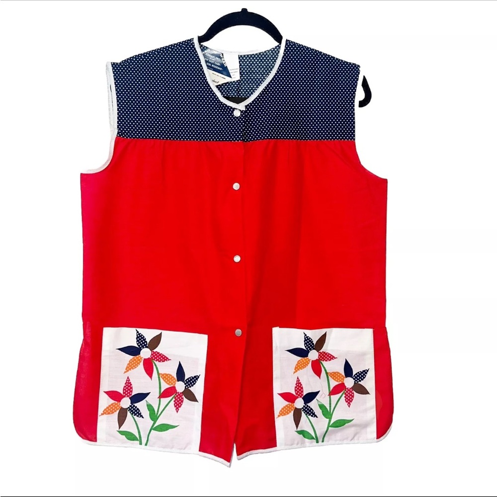 Vintage Artistic Apron House Red Blue Floral Smock